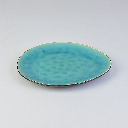 Prato Oval Azul Claro em Cerâmica