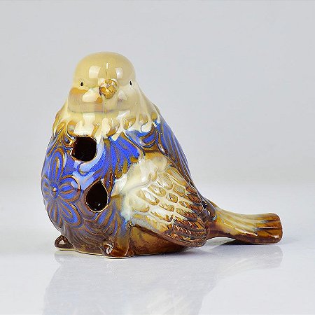 Pássaro Azul Furado em Cerâmica