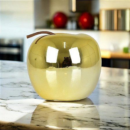 Enfeite Maçã Dourado 11 cm em Cerâmica