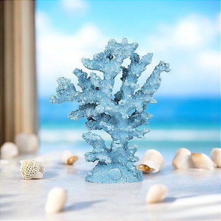 Enfeite Coral Árvore Azul 18 cm em Resina