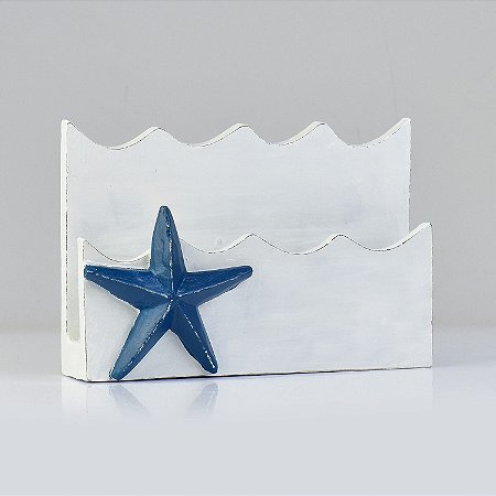 Porta Guardanapos Branco c/ Estrela Azul em Madeira