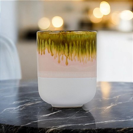 Copo Rosa, Bege e Amarelo 10 cm em Cerâmica 300ml