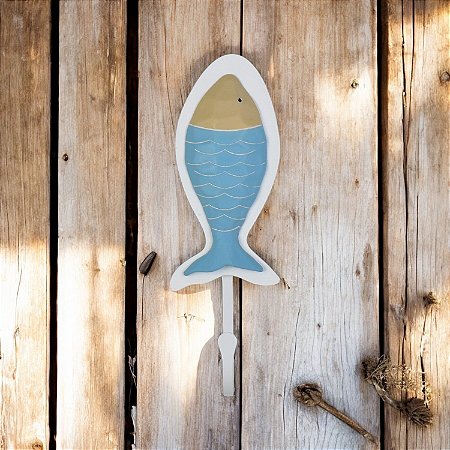 Cabideiro de Parede Branco Peixe Azul Claro Riscado