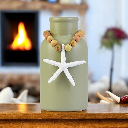 Vaso Decorativo Garrafa Cinza com Colar de Estrela
