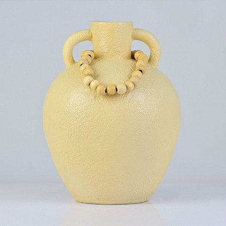 Vaso Rústico Bege Grande C/ Colar em Cerâmica