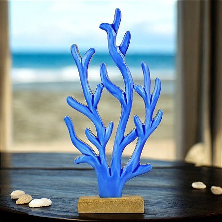 Enfeite Coral Azul em Madeira 40,5x19,5x5,5 cm