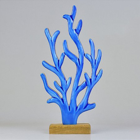 Enfeite Coral Azul em Madeira 40,5x19,5x5,5 cm