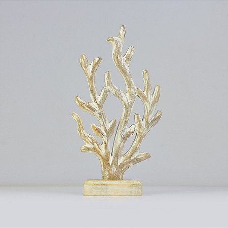 Enfeite Coral Branco em Madeira 30,5x16x5 cm