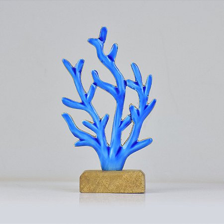 Enfeite Coral Azul em Madeira 30,5x16x5 cm