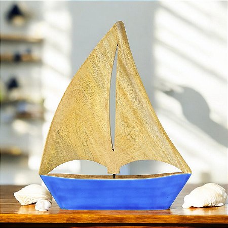 Enfeite Barco em Madeira 30x40x7