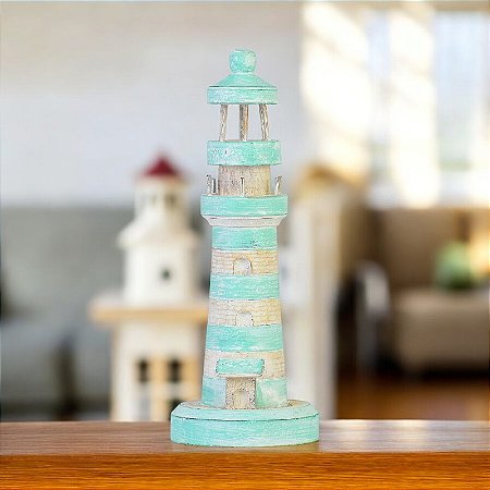 Enfeite Farol 30cm Verde em Madeira