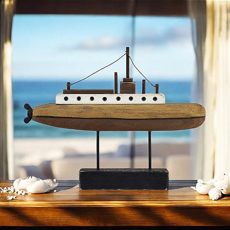 Enfeite Submarino  24cm em Madeira