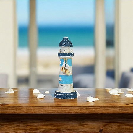 Enfeite Farol Azul e Branco 19cm