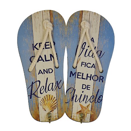 Enfeite Chinelos Náuticos Keep Calm em Madeira
