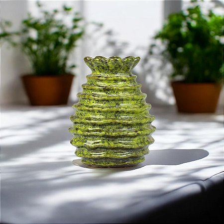 Vaso Redondo Flor Verde em Cerâmica