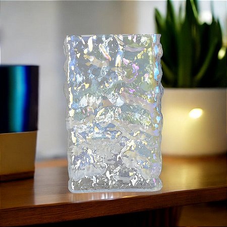 Vaso Fumê Ondas Quadrado em Vidro