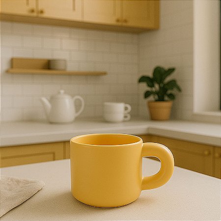 Caneca Retro Amarelo em Cerâmica 300 ml