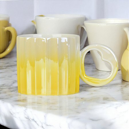 Caneca Duo Amarela em Cerâmica