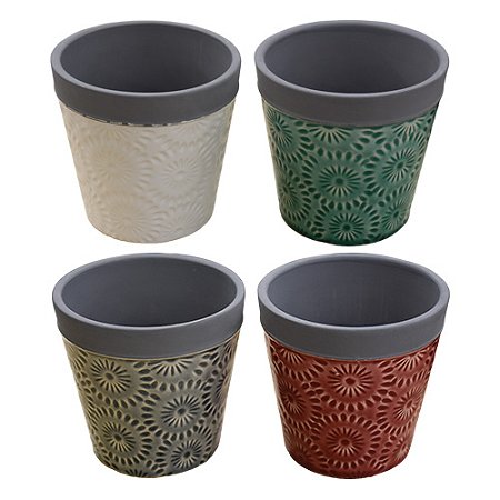Jogo Com 4 Vasos Cement Flower em Cerâmica