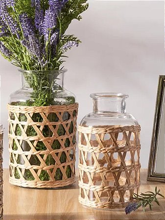 Vaso Ratan Transparente 26 cm em Vidro