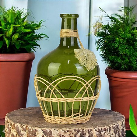 Vaso Fumê Verde Com Folha em Vidro
