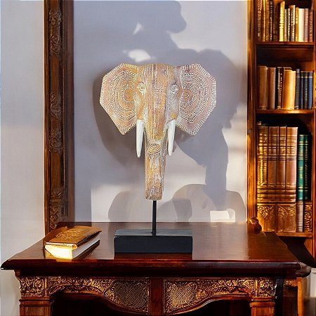 Pedestal Cabeça Elefante Grande em Resina