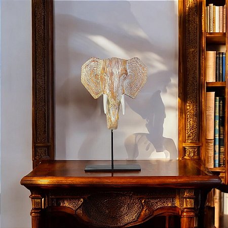 Pedestal Cabeça Elefante Médio em Resina