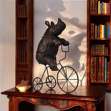 Enfeite Rinoceronte na Bicicleta em Metal