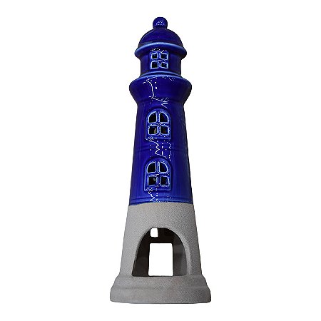 Porta Velas Farol Azul em Cerâmica