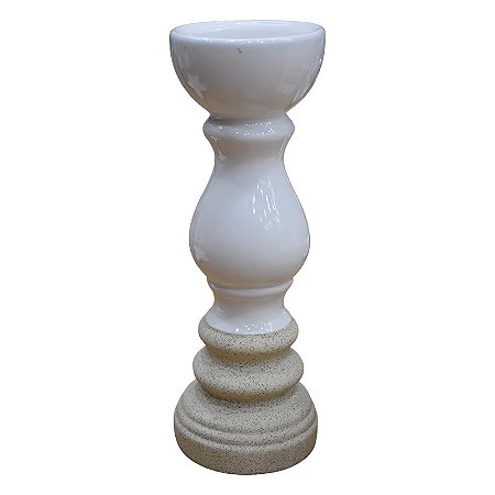 Castiçal Rustic Branco em Cerâmica