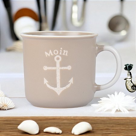 Caneca Ocean Bege Com Âncora em Cerâmica