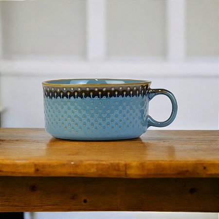 Bowl Com Alça Azul Escuro em Cerâmica