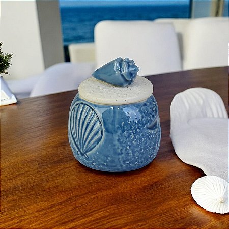 Pote Azul Concha em Cerâmica