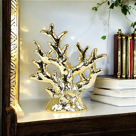 Enfeite Coral Dourado em Cerâmica