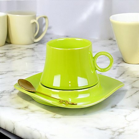 Caneca Cromada Verde em Cerâmica