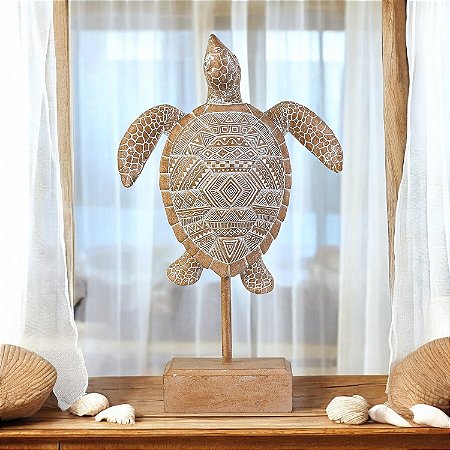 Enfeite Pedestal Tartaruga 32 cm em Resina