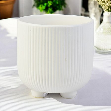 Vaso Color Line Branco em Cerâmica