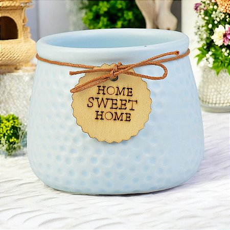 Vaso Color Home Sweet Home Azul 9 cm em Cerâmica