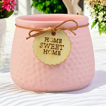 Vaso Color Home Sweet Home Rosa 9 cm em Cerâmica