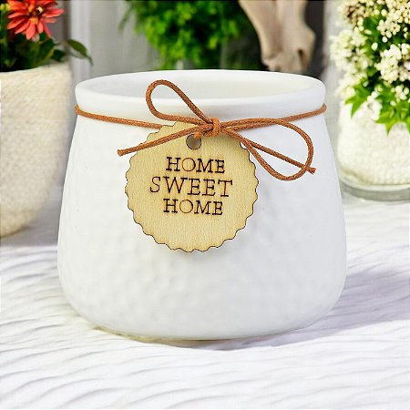 Vaso Color Home Sweet Home Branco 9 cm em Cerâmica