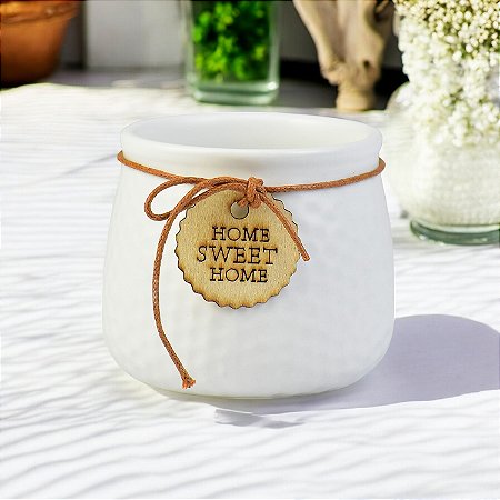 Vaso Color Home Sweet Home Branco 8 cm em Cerâmica