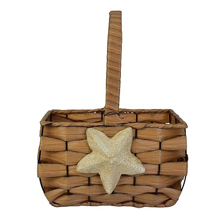 Cesta Trançada Bege Coração em Rattan Artificial