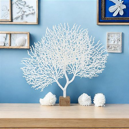 Coral Artificial Branco 66 cm com Suporte