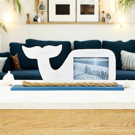 Porta Retrato Baleia Branca e Azul em Madeira