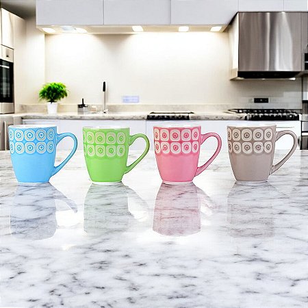 Jogo com Quatro Canecas Coloridas em Cerâmica