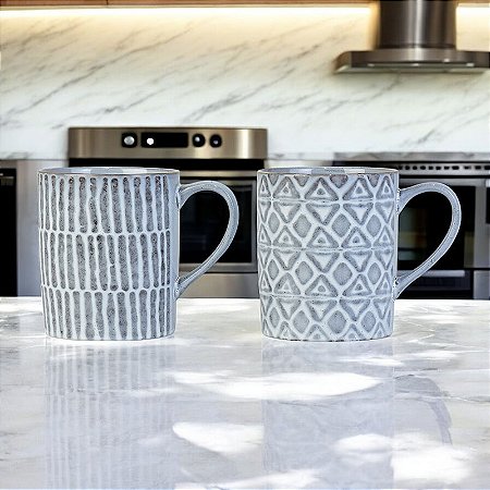 Jogo com Duas Canecas Cinzas em Cerâmica