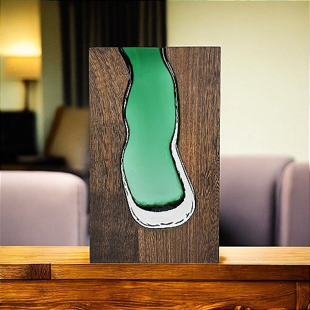 Vaso Retangular de Madeira e Vidro Marrom e Verde