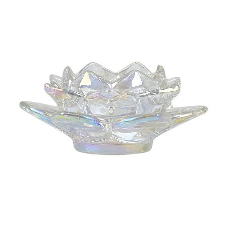 Porta Velas Flor de Lotus Transparente em Vidro