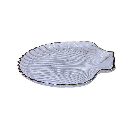 Petisqueira Concha Pérola Transparente Gold em Vidro