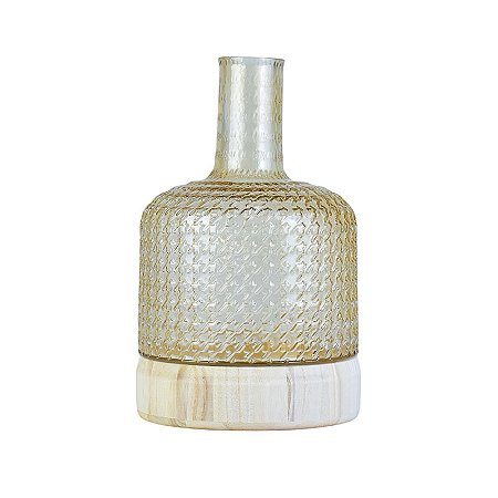 Vaso Wood Garrafa Amarelo em Vidro